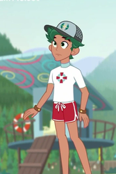 Size: 357x536 | Tagged: safe, screencap, timber spruce, equestria girls, g4, my little pony equestria girls: better together, turf war, arms, cap, clothes, cropped, hat, legs, lifeguard timber, male, shorts, solo