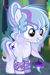 Size: 968x1436 | Tagged: safe, artist:parisa07, oc, oc only, oc:star dust, earth pony, pony, female, filly, leg warmers, magical lesbian spawn, offspring, parent:starlight glimmer, parent:trixie, parents:startrix, solo