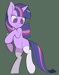 Size: 1500x1900 | Tagged: safe, artist:yunlongchen, edit, twilight sparkle, pony, unicorn, g4, bipedal, clothes, cropped, dark background, female, gray background, human shoulders, mare, missing cutie mark, simple background, socks, thigh highs, unicorn twilight