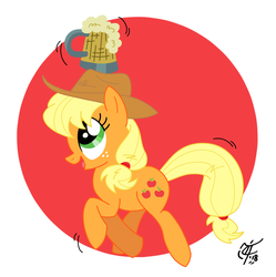 Size: 990x995 | Tagged: safe, artist:unclescooter, applejack, earth pony, pony, g4, the super speedy cider squeezy 6000, cider, happy, i didn't learn anything, scene interpretation, tankard