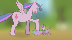Size: 7680x4320 | Tagged: safe, artist:thesuperpleb, spike, twilight sparkle, alicorn, dragon, pony, g4, absurd resolution, abuse, female, male, mare, spikeabuse, stomping, twilight sparkle (alicorn), winged spike, wings