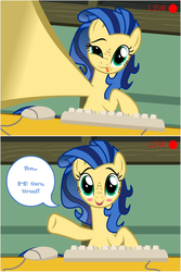 Size: 800x1200 | Tagged: dead source, safe, artist:flash equestria photography, oc, oc only, oc:milky way, earth pony, pony, milkmare of trottingham, g4, ask, blushing, camera, camera shot, comic, computer, computer mouse, dialogue, female, keyboard, mare, selfie, show accurate, solo, tumblr, webcam