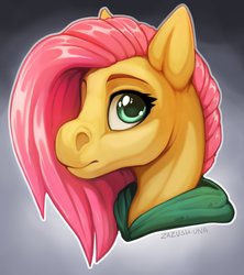 Size: 2400x2700 | Tagged: safe, artist:hattiezazu, fluttershy, pegasus, pony, g4, bust, female, hair over one eye, high res, looking at you, solo