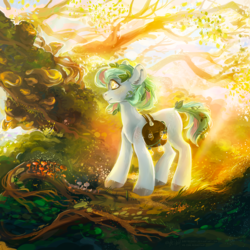 Size: 1500x1500 | Tagged: safe, artist:greyredroy, oc, oc only, earth pony, pony, digital art, female, forest, mare, saddle bag, signature, solo, ych result