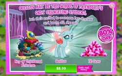 Size: 1280x800 | Tagged: safe, gameloft, ocellus, changedling, changeling, g4, advertisement, costs real money, crack is cheaper, female, game, game screencap, gem, introduction card, key of unfettered entrance, sale