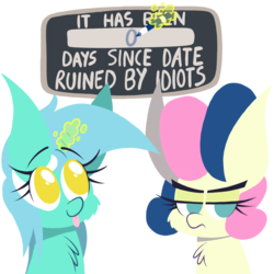 Size: 1000x1000 | Tagged: safe, artist:dragonpone, derpibooru exclusive, bon bon, lyra heartstrings, sweetie drops, earth pony, pony, unicorn, g4, the end in friend, 0, :p, bon bon is not amused, cheek fluff, chest fluff, chibi, cute, female, fluffy, frown, glowing horn, horn, l.u.l.s., lesbian, levitation, lidded eyes, lineless, looking sideways, looking up, lyrabetes, magic, mare, marker, ship:lyrabon, shipping, sign, silly, simple background, smiling, telekinesis, text, tongue out, transparent background, unamused