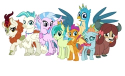 Size: 1891x1153 | Tagged: safe, artist:cheezedoodle96, artist:jhayarr23, edit, autumn blaze, gallus, ocellus, sandbar, silverstream, smolder, terramar, yona, changedling, changeling, classical hippogriff, dragon, earth pony, griffon, hippogriff, kirin, pony, yak, g4, sounds of silence, awwtumn blaze, bow, cloven hooves, cute, diaocelles, diastreamies, dragoness, dreamworks face, female, gallabetes, hair bow, male, monkey swings, raised claw, raised eyebrow, raised hoof, sandabetes, simple background, smiling, smolderbetes, student six, teenager, terrabetes, tongue out, vector, white background, yonadorable