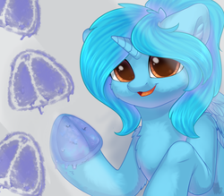 Size: 5700x5000 | Tagged: safe, artist:alphadesu, oc, oc only, oc:takara, alicorn, pony, absurd resolution, alicorn oc, cute, digital art, female, frog (hoof), happy, hoofprints, looking at you, mare, ocbetes, open mouth, paint, pointy hooves, signature, smiling, solo, underhoof, ych result