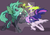 Size: 400x282 | Tagged: safe, artist:yukandasama, queen chrysalis, twilight sparkle, alicorn, changeling, changeling queen, pony, g4, deviantart watermark, female, fight, good vs evil, mare, obtrusive watermark, twilight sparkle (alicorn), watermark