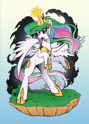 Size: 404x563 | Tagged: safe, artist:yukandasama, princess celestia, alicorn, pony, g4, spoiler:comic, dirt cube, female, glowing horn, horn, magic, mare, solo