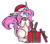 Size: 1765x1547 | Tagged: safe, artist:wooden-willow, oc, oc only, oc:tarot, classical unicorn, pony, rabbit, unicorn, christmas, christmas gift, cloven hooves, curved horn, digital art, ear fluff, ear piercing, female, floppy ears, fluffy, freckles, gasp, hat, holiday, horn, leonine tail, long mane, long tail, mare, palomino, piercing, pink hair, pink mane, pink tail, present, santa hat, signature, simple background, sitting, solo, surprised, transparent background, unshorn fetlocks, ych result