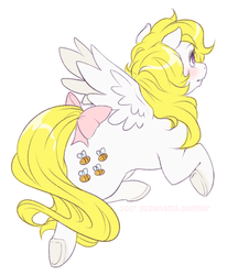Size: 800x970 | Tagged: safe, artist:suzanami, honeycomb, pegasus, pony, g1, bow, female, flying, looking away, looking up, simple background, solo, spread wings, tail bow, white background, wings