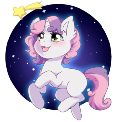 Size: 688x688 | Tagged: safe, artist:tokokami, sweetie belle, pony, unicorn, g4, cute, diasweetes, female, filly, hnnng, night, night sky, shooting star, simple background, sky, smiling, solo, transparent background