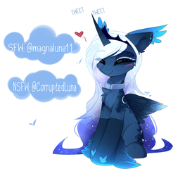 Size: 2147x2180 | Tagged: safe, artist:magnaluna, princess luna, alicorn, pony, g4, advertisement, blushing, eyes closed, female, heart, high res, mare, meta, simple background, smiling, solo, tumblr 2018 nsfw purge, twitter, white background