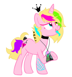 Size: 1659x1771 | Tagged: safe, artist:php115, derpibooru exclusive, oc, oc only, oc:horror heartbreaker, pony, unicorn, 2019 community collab, derpibooru community collaboration, 3oh!3, blood on the dance floor, bow, choker, collar, coontails, crown, fangs, femboy, fishnet stockings, jewelry, male, mindless self indulgence, multicolored hair, necklace, paint tool sai, ponysona, regalia, scene kid, show accurate, simple background, solo, stallion, tail bow, tongue out, trans male, transgender, transparent background, wristband