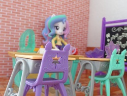 Size: 1728x1296 | Tagged: safe, artist:whatthehell!?, princess celestia, principal celestia, equestria girls, g4, board, chair, classroom, clothes, desk, doll, equestria girls minis, gem, irl, photo, toy