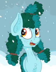 Size: 2058x2631 | Tagged: safe, artist:paskanaakka, derpibooru exclusive, oc, oc only, oc:gleamblossom, earth pony, pony, chest fluff, ear fluff, female, freckles, high res, mare, smiling, snow, snowfall, solo