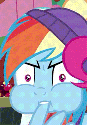 Size: 302x435 | Tagged: safe, screencap, pinkie pie, rainbow dash, pony, g4, hearth's warming shorts, my little pony best gift ever, triple pony dare ya, animated, constipated, faic, female, gif, loop, puffy cheeks, rainbow dash is best facemaker, rainbowsnap
