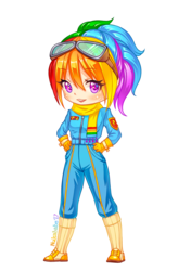 Size: 800x1223 | Tagged: safe, artist:nukababe, rainbow dash, human, g4, chibi, clothes, female, humanized, looking at you, scarf, simple background, solo, transparent background