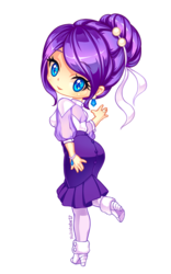 Size: 800x1280 | Tagged: safe, artist:nukababe, rarity, human, g4, alternate hairstyle, boots, chibi, clothes, hair ribbon, high heel boots, high heels, humanized, looking at you, looking back, looking back at you, pantyhose, ring, shoes, simple background, skirt, transparent background, white outline