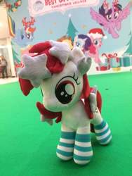 Size: 720x960 | Tagged: safe, applejack, fluttershy, pinkie pie, rainbow dash, rarity, twilight sparkle, oc, oc:temmy, alicorn, pony, g4, my little pony best gift ever, my little pony: the movie, antlers, christmas, clothes, hat, holiday, irl, mane six, nation ponies, photo, plushie, present, santa hat, singapore, socks, striped socks, twilight sparkle (alicorn)
