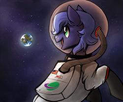Size: 992x821 | Tagged: safe, artist:starloo, oc, oc only, pony, astronaut, earth, helmet, solo, space, spacesuit
