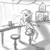 Size: 850x850 | Tagged: safe, artist:tomatocoup, rainbow dash, pegasus, pony, g4, bar stool, black and white, chair, clothes, coffee, donut, female, food, grayscale, mare, missing cutie mark, monochrome, sitting, solo