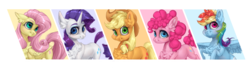 Size: 3143x904 | Tagged: safe, artist:makkah, applejack, fluttershy, pinkie pie, rainbow dash, rarity, alicorn, earth pony, pegasus, pony, unicorn, g4, chest fluff, cowboy hat, ear fluff, female, hat, looking at you, mare, remane five, simple background