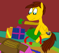 Size: 2718x2430 | Tagged: safe, artist:sb1991, oc, oc:film reel, pegasus, pony, challenge, christmas, equestria amino, high res, holiday, opening, present, twelve days of christmas