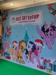 Size: 720x960 | Tagged: safe, photographer:陳重, applejack, fluttershy, pinkie pie, rainbow dash, rarity, twilight sparkle, alicorn, pony, g4, my little pony best gift ever, my little pony: the movie, antlers, christmas, clothes, hat, holiday, mane six, present, santa hat, scarf, singapore, stock vector, twilight sparkle (alicorn), winter outfit
