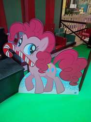 Size: 720x960 | Tagged: safe, photographer:陳重, pinkie pie, best gift ever, g4, candy, candy cane, cardboard cutout, food, mouth hold, singapore