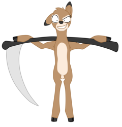 Size: 4330x4510 | Tagged: safe, artist:glacierfrostclaw, oc, oc only, oc:mercy/casualty, deer, pony, absurd resolution, armpits, doe, female, scythe, simple background, standing up, transparent background