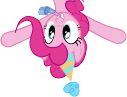 Size: 471x360 | Tagged: safe, pinkie pie, earth pony, pony, g4, hat, party hat, party horn, upside down