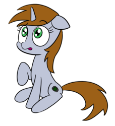 Size: 722x793 | Tagged: safe, artist:ipostponies, oc, oc only, oc:littlepip, pony, unicorn, fallout equestria, cute, cutie mark, fanfic, fanfic art, female, floppy ears, hooves, horn, mare, open mouth, raised hoof, simple background, sitting, solo, white background