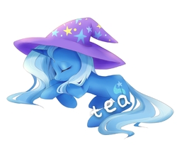 Size: 2308x1883 | Tagged: safe, artist:t0zona, trixie, pony, unicorn, g4, clothes, cute, diatrixes, eyes closed, female, hat, simple background, sleeping, solo, trixie's hat, white background