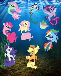 Size: 1690x2110 | Tagged: safe, artist:pupkinbases, artist:selenaede, artist:user15432, applejack, fluttershy, minty, pinkie pie, rainbow dash, rarity, spike, twilight sparkle, alicorn, eel, fish, puffer fish, seapony (g4), equestria girls, g3, g4, my little pony: the movie, spoiler:my little pony the movie, base used, bolts, clothes, crossover, equestria girls style, equestria girls-ified, fin wings, fins, fishified, frankenstein, frankie stein, g3 to g4, generation leap, hasbro, hasbro studios, mane seven, mane six, mattel, monster high, ocean, seaponified, seapony applejack, seapony fluttershy, seapony minty, seapony pinkie pie, seapony rainbow dash, seapony rarity, seapony twilight, smiling, species swap, twilight sparkle (alicorn), under the sea, underwater, watershy
