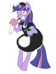 Size: 3024x4032 | Tagged: safe, artist:steelsoul, twilight sparkle, pony, unicorn, g4, blushing, clothes, duster, female, maid, maid headdress, simple background, solo, unicorn twilight, white background