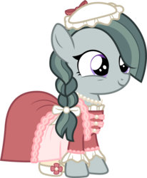 Size: 991x1200 | Tagged: safe, artist:cloudy glow, marble pie, earth pony, pony, g4, alternate hairstyle, american girls, braid, clothes, cute, dress, female, filly, filly marble pie, jewelry, marblebetes, necklace, pearl necklace, simple background, smiling, solo, transparent background, vector, younger