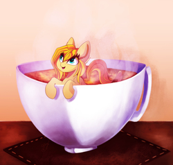 Size: 1575x1500 | Tagged: safe, artist:hagalazka, oc, oc only, oc:carot, pony, cup, cup of pony, micro, solo, ych result