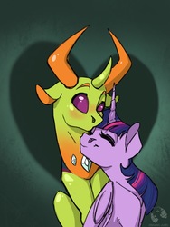 Size: 1668x2224 | Tagged: safe, artist:drawingjules, thorax, twilight sparkle, alicorn, changedling, changeling, pony, g4, female, king thorax, male, shipping, straight, twilight sparkle (alicorn), twirax