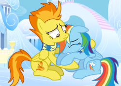 Size: 1756x1248 | Tagged: safe, artist:princess-kitsune-tsu, rainbow dash, spitfire, pegasus, pony, g4, base used, comforting, crying, duo, female, mare, show accurate, story in the source, wings