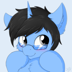 Size: 1095x1095 | Tagged: safe, artist:wolfypon, oc, oc only, oc:tinker doo, pony, unicorn, blushing, cute, glasses, male, solo