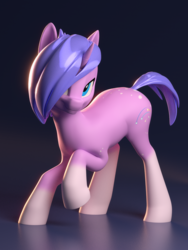 Size: 1200x1600 | Tagged: safe, artist:shydale, oc, oc only, oc:startrail, pony, unicorn, 3d, blender, coat markings, dappled, female, freckles, looking at you, raised hoof, simple background, smiling, socks (coat markings), solo, spots