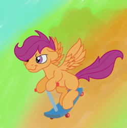 Size: 2676x2684 | Tagged: safe, artist:the-fox-experiment, scootaloo, pegasus, pony, g4, female, filly, high res, mare, scooter, simple background