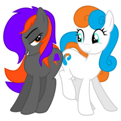 Size: 3000x3000 | Tagged: safe, artist:kiodima, oc, oc:rostelecom, pony, bedroom eyes, buddies, butt bump, high res, redraw, simple background, transparent background, vector