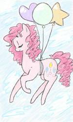 Size: 948x1581 | Tagged: safe, artist:abbykaskaya, pinkie pie, earth pony, pony, g4, balloon, eyes closed, female, floating, mare, sky, smiling, solo, then watch her balloons lift her up to the sky