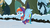 Size: 1280x720 | Tagged: safe, screencap, rainbow dash, pegasus, pony, g4, my little pony best gift ever, clothes, female, hat, mare, scarf, solo, spread wings, wings, winter outfit