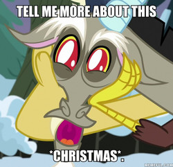 Size: 600x578 | Tagged: source needed, safe, edit, edited screencap, screencap, discord, g4, my little pony best gift ever, caption, christmas who?, cropped, image macro, male, memeful.com, solo, spongebob squarepants, text, wide eyes