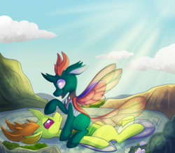 Size: 3940x3441 | Tagged: safe, artist:spindlespice, pharynx, thorax, changedling, changeling, g4, brotherly love, brothers, changedling brothers, commission, commissioner:navelcolt, cute, duo, duo male, high res, king thorax, male, pharybetes, prince pharynx, sibling, sibling love, siblings, thorabetes