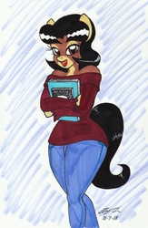 Size: 1730x2657 | Tagged: safe, artist:newyorkx3, oc, oc only, oc:crystal, anthro, anthro oc, book, female, looking at you, notebook, solo, teenager, traditional art